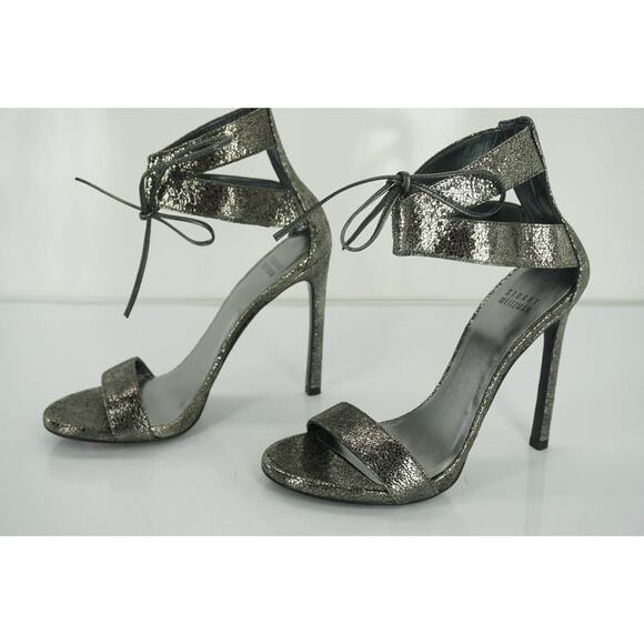 Stuart Weitzman Tynela Pewter Leather Ankle Strap High Heel Sandals - Picture 4 of 12